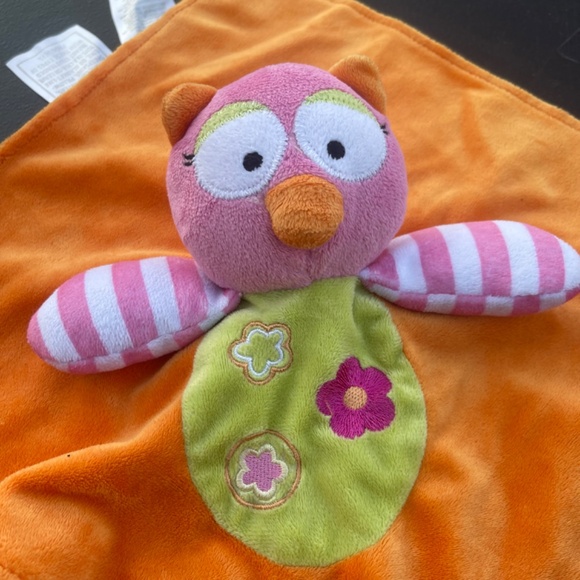 Baby Starters Lovey Security Blanket Plush Flower Bird Owl Pink Orange Green - Picture 2 of 7